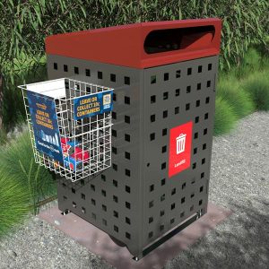 Container Deposit Scheme Basket retrofitted to a council bin surround
