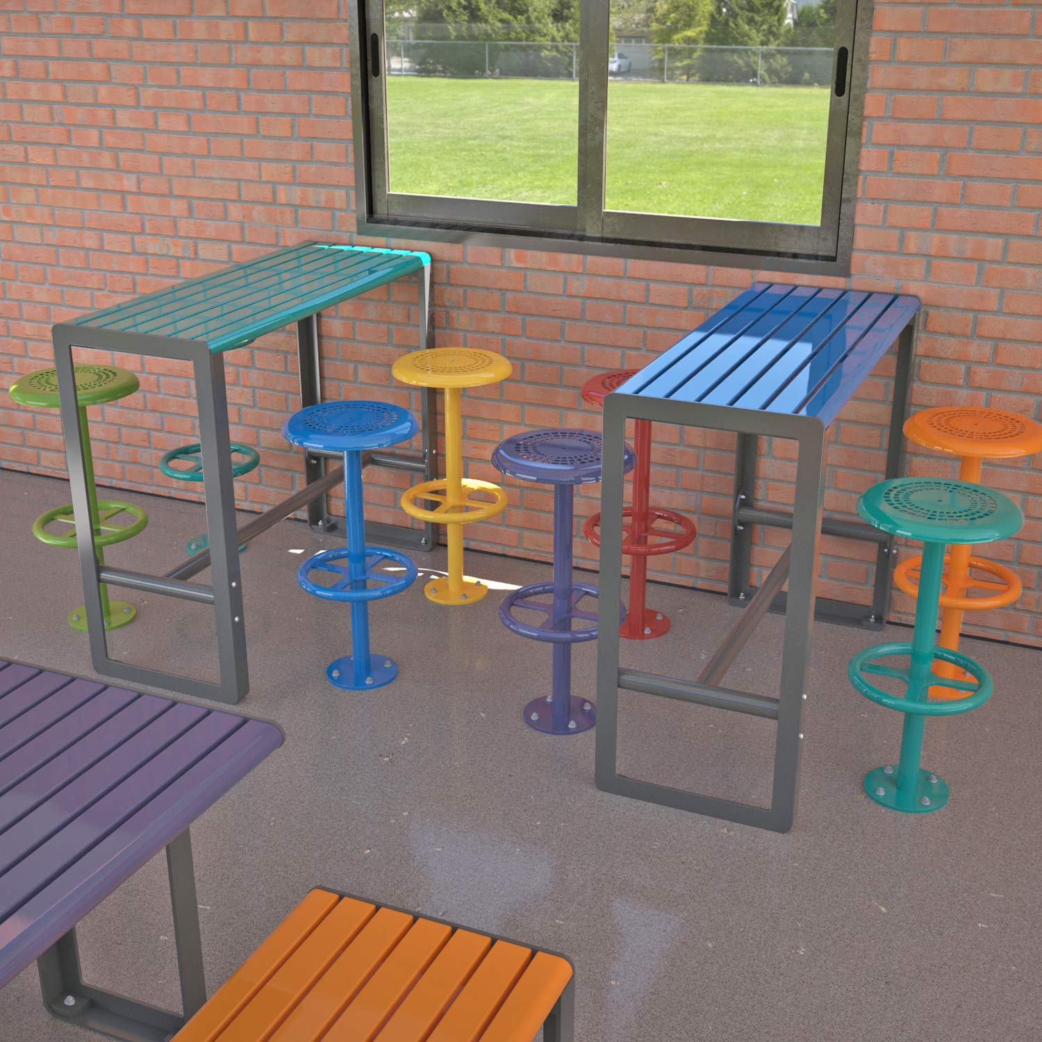 Colourful Bar Height Tables and a school cafeteria in Gawler