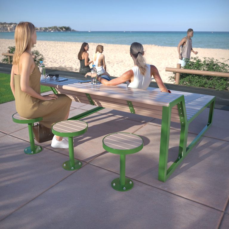 Public Platform Bench with additional Backrest Module at Frankston
