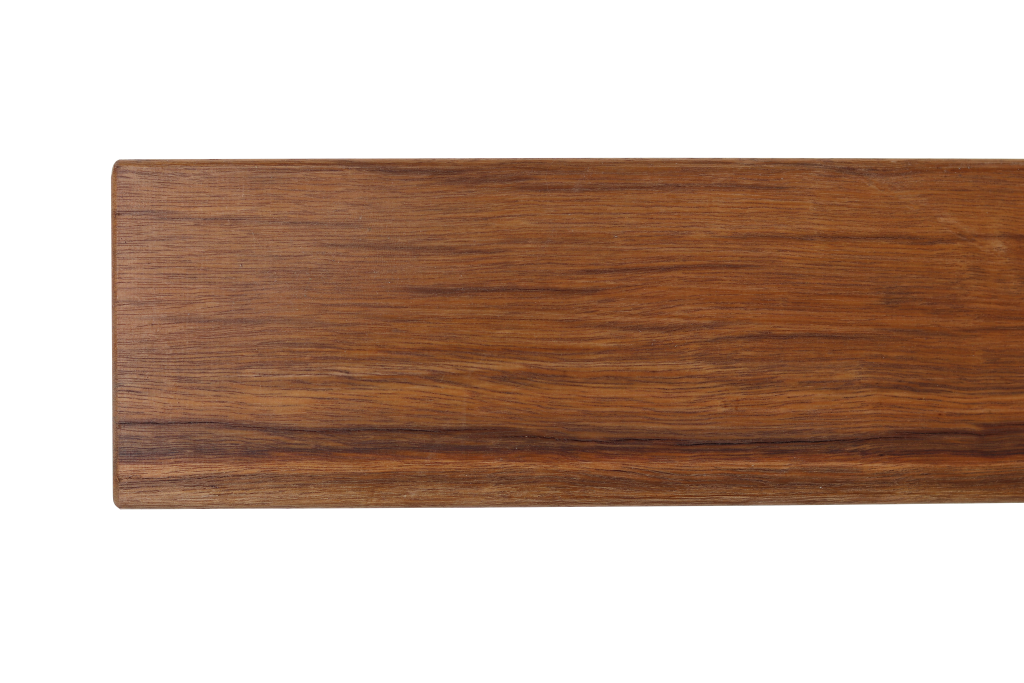 A plank of Spotted Gum with a smooth, polished surface featuring rich, brown grain patterns.