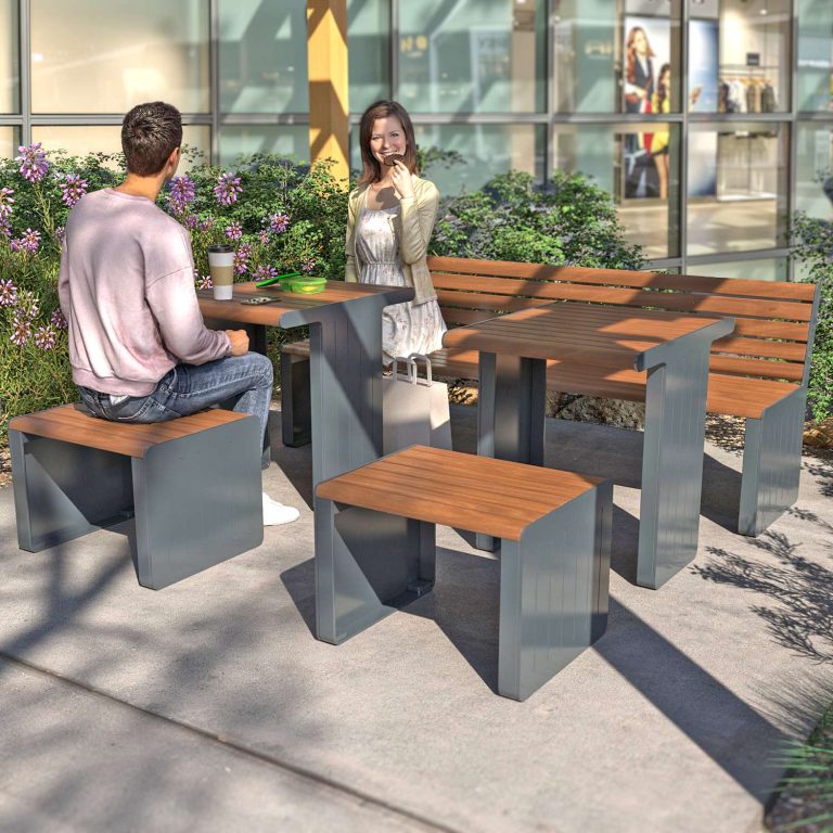 Shopping Centre outdoor rest area with communal tables in Caroline Springs