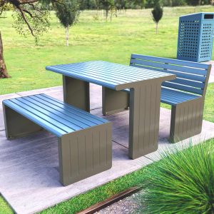 All Aluminium Park Table Setting with Panelled Ends at Eumundi, Queensland