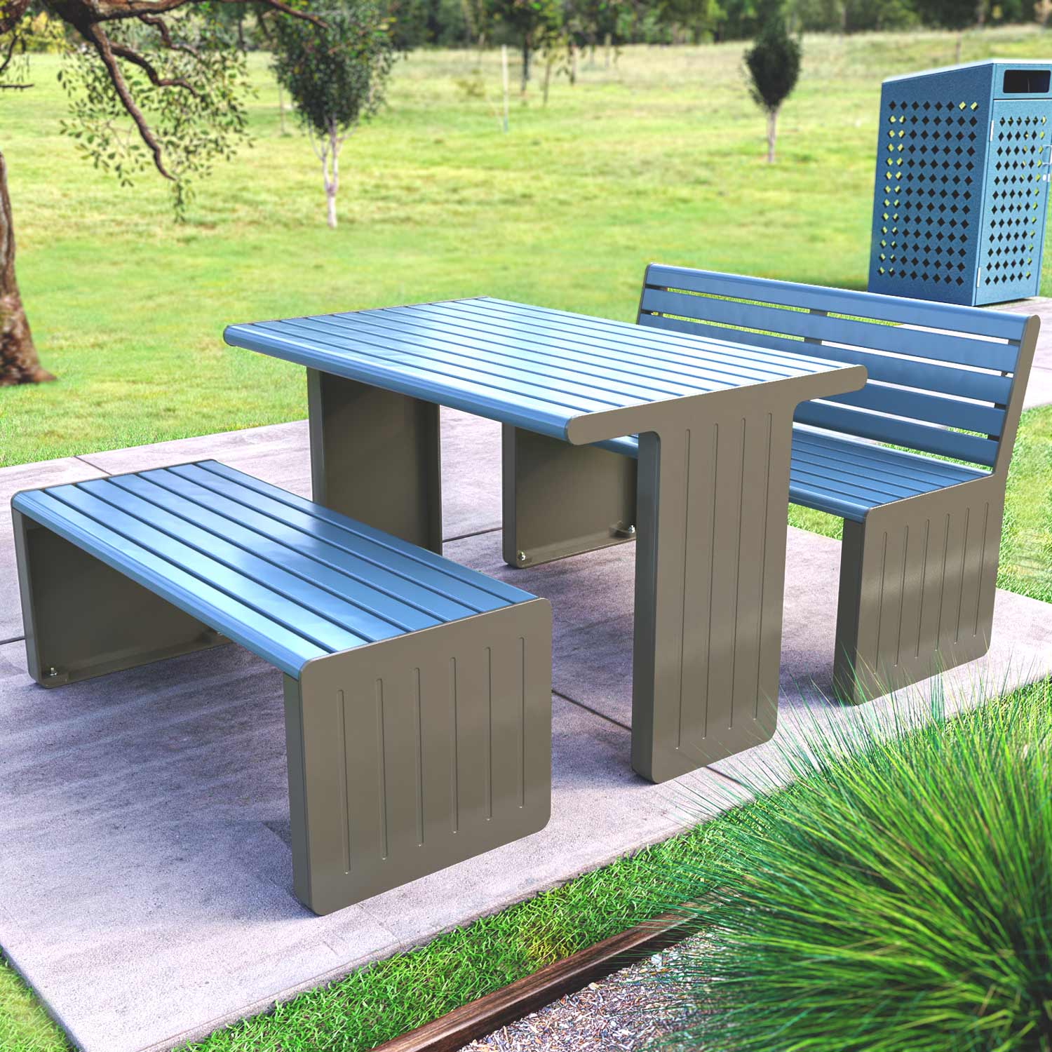 All Aluminium Park Table Setting with Panelled Ends at Eumundi, Queensland