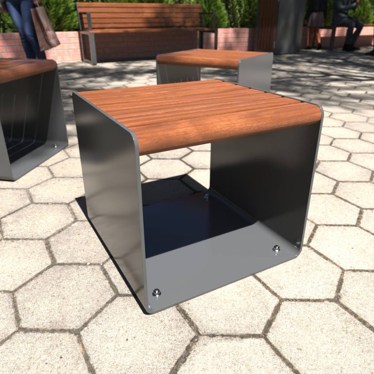 Outdoor public stools arranged for small gatherings at a Shopping Centre in Brisbane