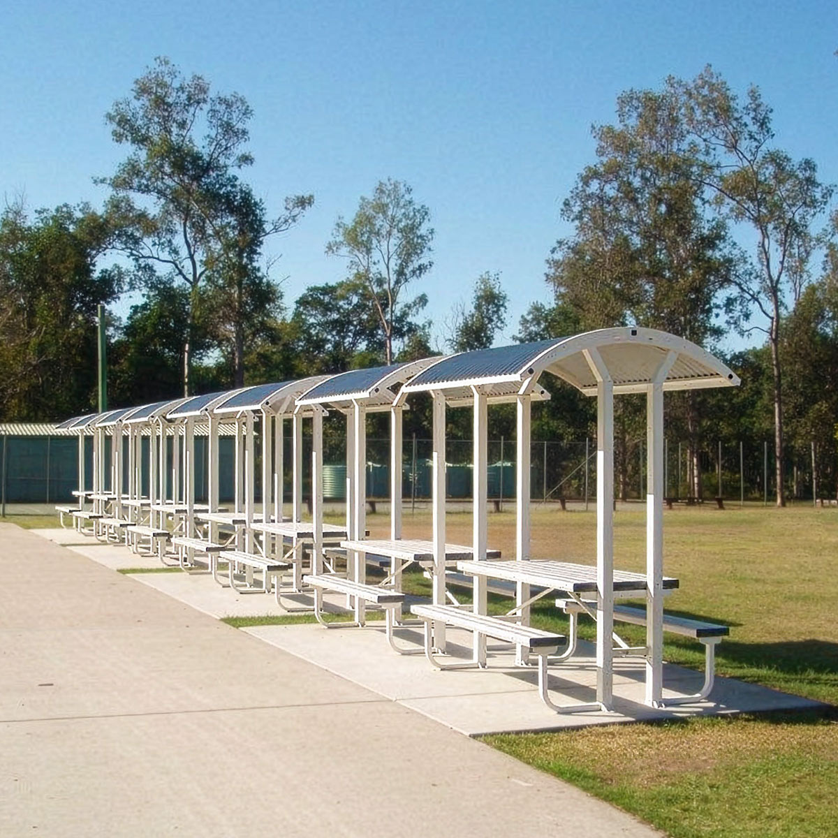 shady metal street shelters for communal eating