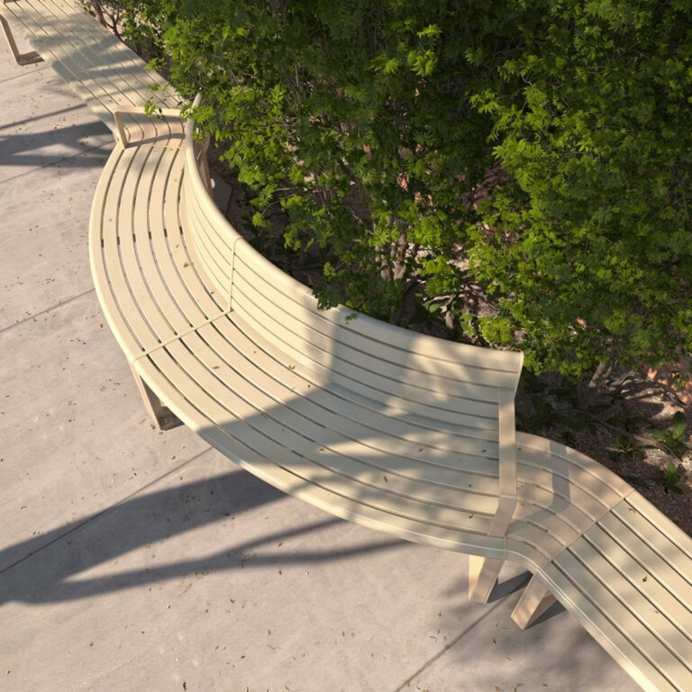 Long modular straight and curved public seating