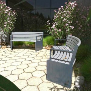 Curved Public Outdoor Seats in a rounded courtyard garden